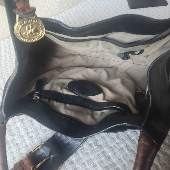 Brahmin Black and Brown Croc Embossed Leather Handbag - Picture 8 of 9